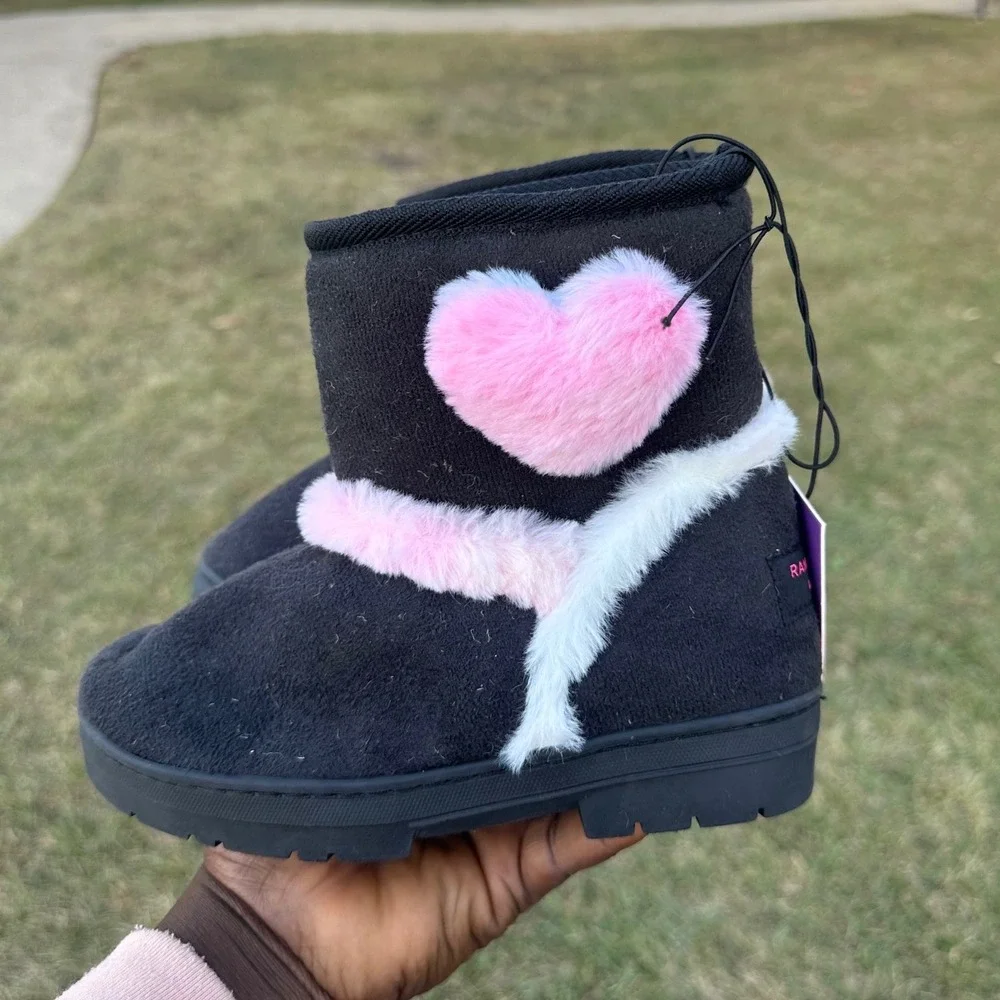Rampage Little Girls Fur Heart Microsuede Boots Size 13‎ Black